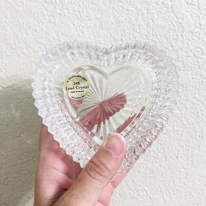 24% lead crystal heart shaped trinket covered dish made in France telaflora